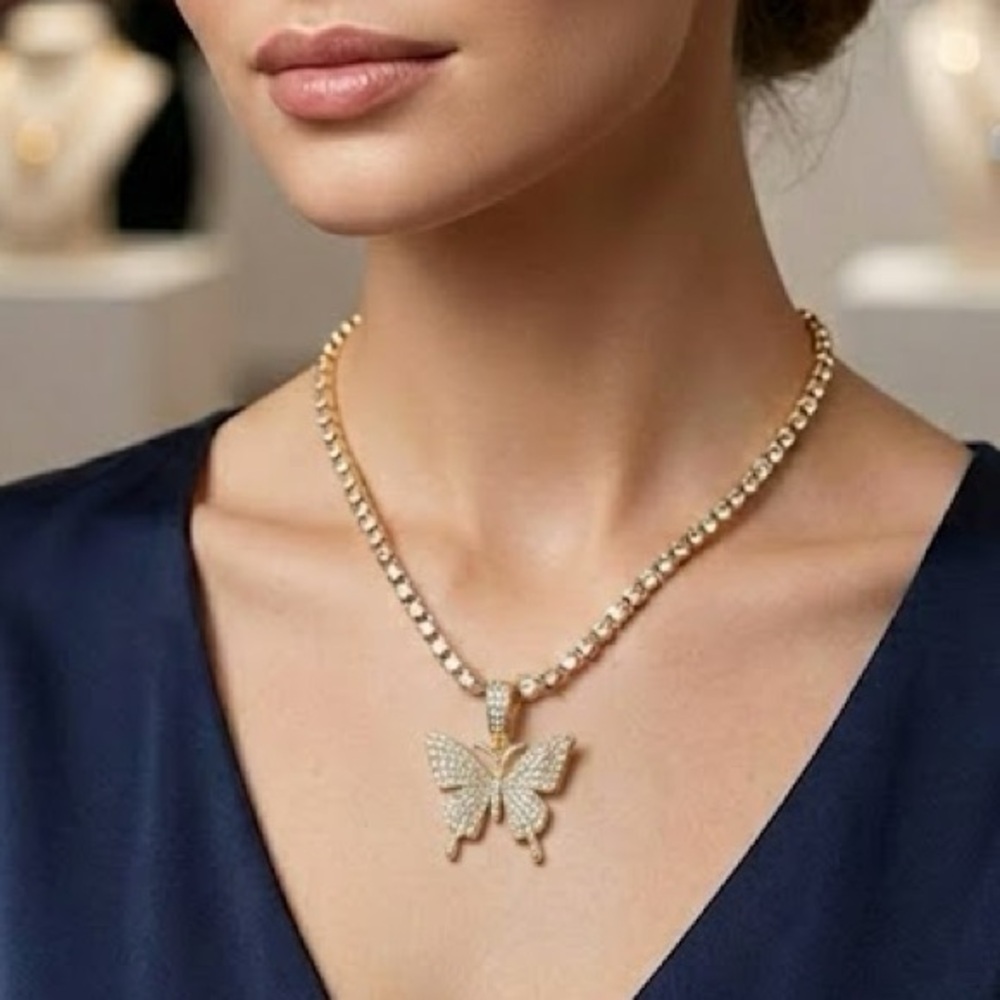 ✨ New 18k Gold Over Stainless Steel Butterfly Tennis Necklace ✨